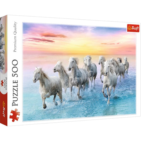 Trefl Galloping White Horses 500 Piece Jigsaw Puzzle Red 19"x13" Print, DIY Puzzle, Creative Fun, Classic Puzzle for Adults and Children from 10 Years Old Trefl