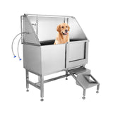 Garvee 50'' Dog Grooming Tub, Professional Dog Washing Station with Retractable Stairs, Stainless Steel Pet Bathtub for Small & Large Dog, Right Door Garvee