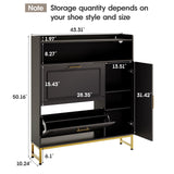 Shoe Storage with 2 Flip Drawers & Side Cabinet Freestanding Organizer with LED Light and Charging Station Narrow Shoe Rack with Metal Legs & Adjustable Shelf for Entryway,Hallway,Living Room,Black Maupvit