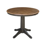 IC International Concepts 36" Round Top Pedestal 12" Leaf-30.1" H-Dining Height Table, Hickory/Washed Coal IC International Concepts