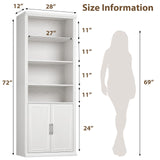 Rresyet 28" W Bookcase with Doors, Modern Tall Bookshelf 6-Tier White Bookshelves with Storage Cabinet for Office, Living Room, Library Rresyet