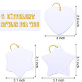 6 Pieces Sublimation Ceramic Ornament Blanks Christmas Snowflake Ceramic Ornament with Golden Ribbon Heart Hanging Decorations Personalized Sublimation Pendant for Crafting DIY Christmas Tree Decor WILLBOND