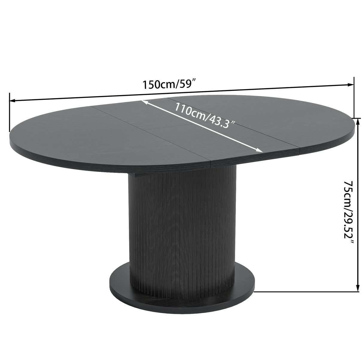 43.3 inch 59 inch Adjustable Size Round Conference Table for 4-6 People, Unique Design Modern Meeting Room Table, with Wood Strip Base (Black) Fiogmub