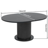 43.3 inch 59 inch Adjustable Size Round Conference Table for 4-6 People, Unique Design Modern Meeting Room Table, with Wood Strip Base (Black) Fiogmub