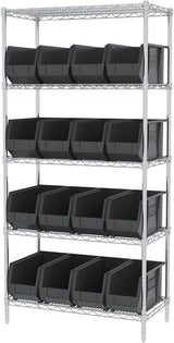 Akro-Mils 30265 AkroBins Plastic Storage Bins, Space-Saving Stackable Bins for Garage, Pantry, Craft Organization, 18-" x 8.25-" x 9-", Black, 6-Pack Akro-Mils
