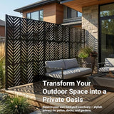 Metal Privacy Screen Outdoor – 6FT Freestanding Decorative Steel Panel with Stand, Laser-Cut Chevron Pattern Modern Privacy Divider, Rustproof & Weather-Resistant Screen for Patio, Garden & Backyard TALLYVER