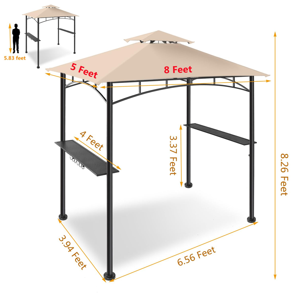 FAB BASED 5x8 Grill Gazebo Canopy for Patio, Outdoor BBQ Gazebo with Shelves, Barbeque Grill Canopy (Cream) FAB BASED