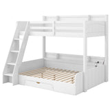 Twin Over Full Bunk Bed with Storage Shelves,LED, Charging Station and a Drawer,for Kids Teens Adults Bedroom Use (White#LED, Twin Over Full) KLMM