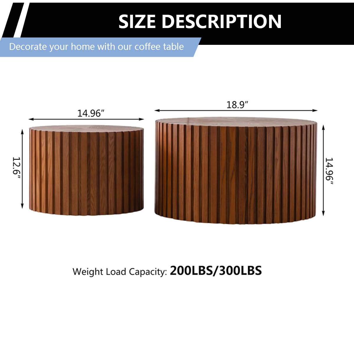 Round Coffee Table Set of 2 Modern Nesting Coffee Tables for Living Room Wave Stripe Round Coffee Table for Living Room Bedroom (I) SOUWOFS