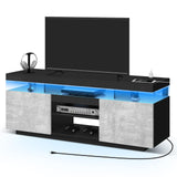 HOMMPA LED TV Stand with Power Outlets for 70/65/60/55 inch TV Modern Entertainment Center with Storage, Gaming TV Consoles with LED Lights Game Cabinet for Living Room Grey& Black HOMMPA