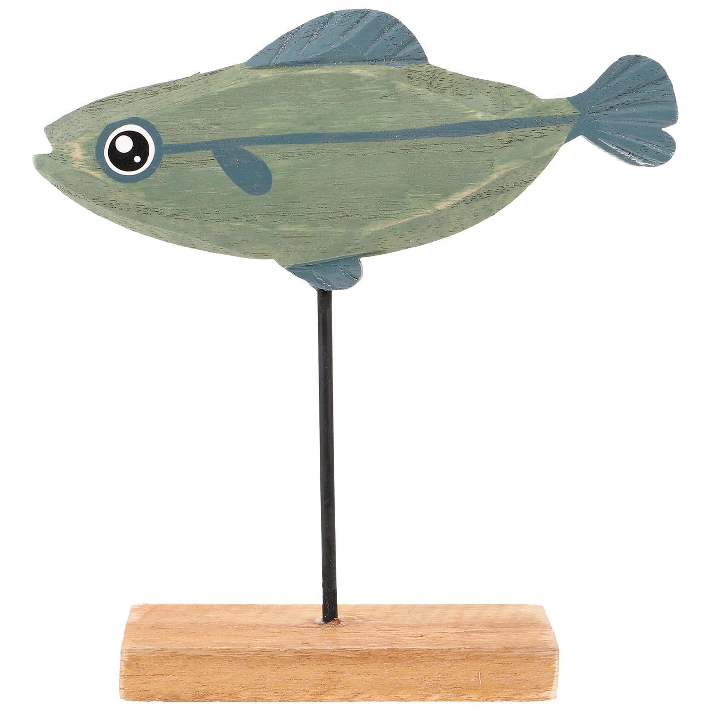 LIFKOME Nautical Fish Decor Wooden Fish Sculpture Wood Fish Statue on Base Stand Desktop Wood Fish Decor for Bathroom Bedroom Lake Beach House Decoration Blue Wood Fish Figurine