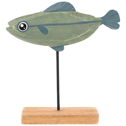 LIFKOME Nautical Fish Decor Wooden Fish Sculpture Wood Fish Statue on Base Stand Desktop Wood Fish Decor for Bathroom Bedroom Lake Beach House Decoration Blue Wood Fish Figurine