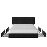 VECELO Queen Size Upholstered Bed Frame with 4 Drawers and Headboard, Velvet Platform Storage Bedframe, Wooden Slats Support, No Box Spring Needed,Black VECELO