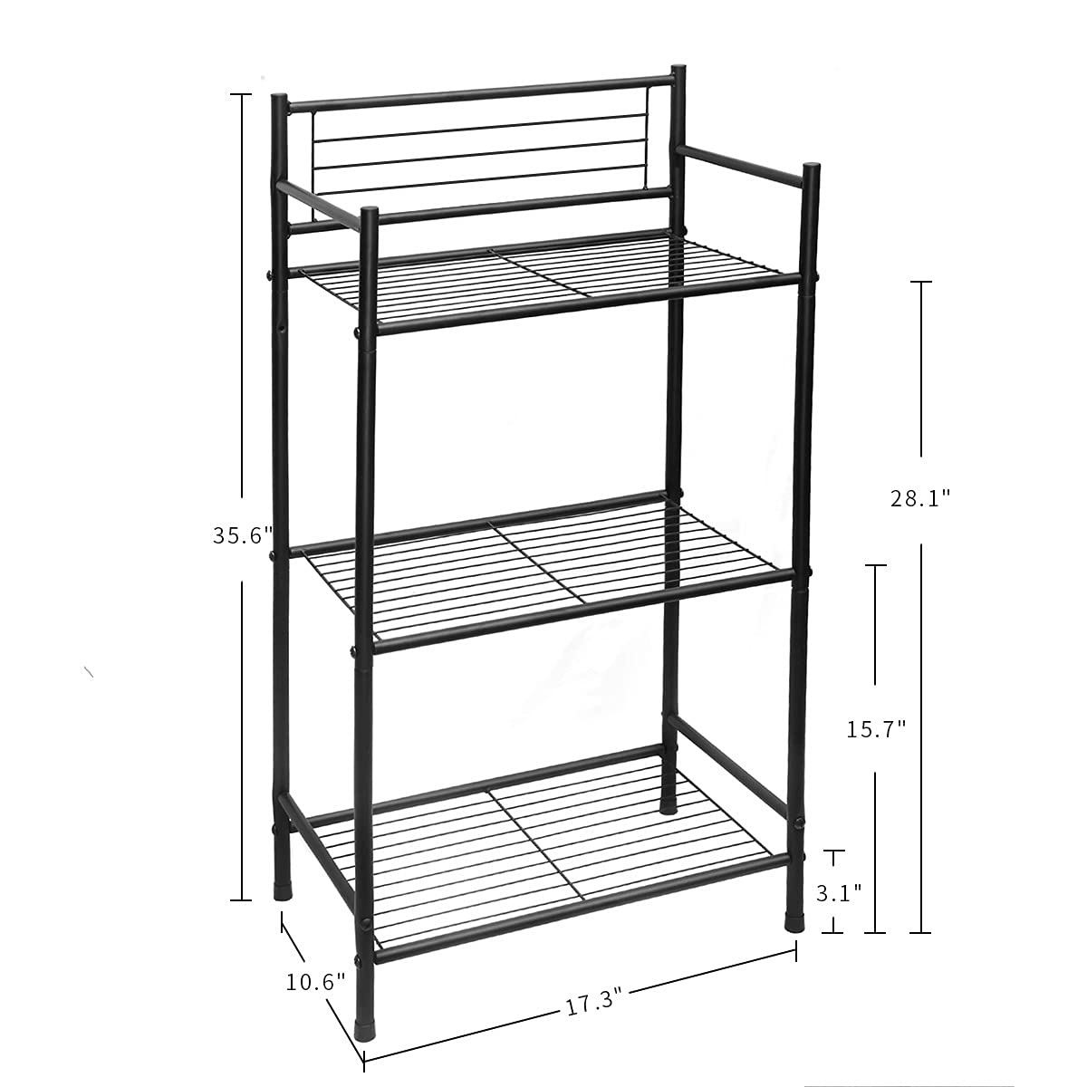 L&H UNICO 3-Shelf Tier Standing Unit Storage Wire Shelving Multipurpose Rack Organizer with 4-Hooks for Bathroom Laundry Kitchen Office, Black L&H UNICO
