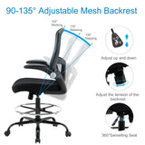 X XISHE Mesh Ergonomic Drafting Chair,Tall Adjustable Office Chair,Standing Desk Chair,Counter Height Office Chairs,Drawing Chair with Adjustable Foot Ring and PU Arms (Black) X XISHE