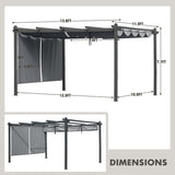 BPS 12' x 14' Outdoor Pergola with Retractable Shade Canopy, Dark Gray Matte Aluminum Frame, 2 Pieces Roller Shade Curtain, Grape Trellis Pergola for Patio Backyard and Deck - Gray BPS