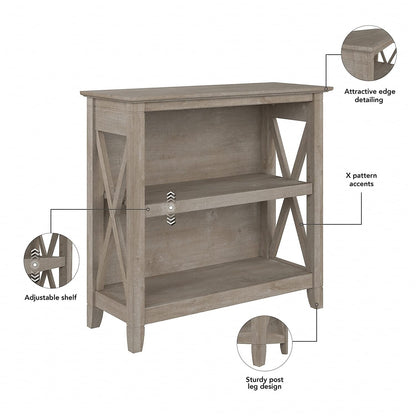 Bush Business Furniture Key West Compact 2 Shelf Bookcase in Washed Gray - WoodArtSupply