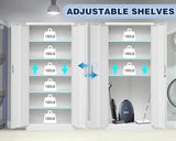 BESFUR Metal Cabinet, Locking Storage Cabinet with 5 Shelves and 2 Doors, Black Garage Cabinet for Office, Classroom, Garage - White BESFUR