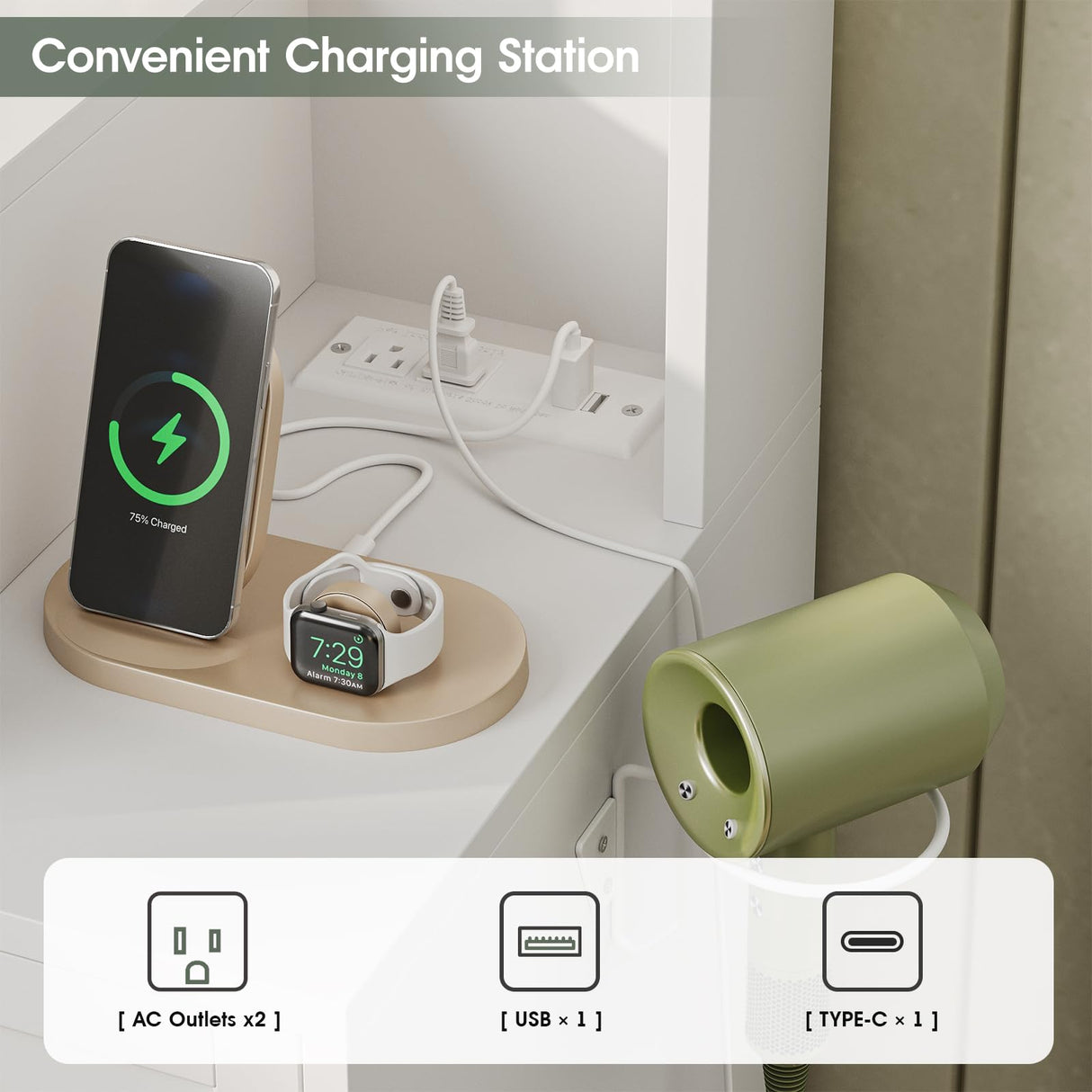 Vabches 35" Vanity Desk with Mirror and Lights, Farmhouse Makeup Vanity with Drawers & Power Outlet, Vanity Table with 3 Color Modes, Vanity Desk for Bedroom, White Vabches