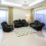 AYCP Furniture Power Recliner Set with LED Lights, Air Leather Reclining Set with USB Port/Wireless Charger/Storage Console/Cup Holder for House/HomeTheater/Apt (Black, Sofa Loveseat Chair) AYCP Furniture