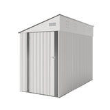 4x8 ft Lean to Shed, Outdoor Storage Shed with Lockable Door and Vents, Metal Storage Shed with 6 Vents, Outside Garden Tool Shed for Backyard, Patio, Wall Side Design (White) ACLULION