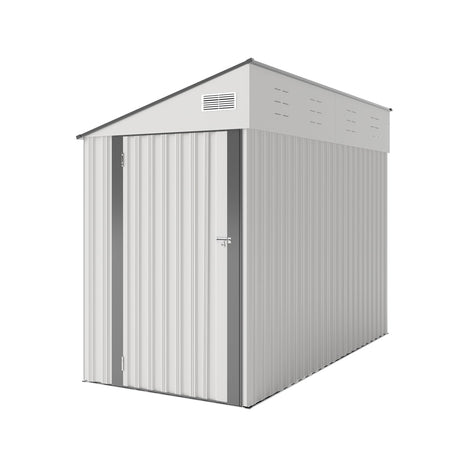 4x8 FT Outdoor Storage Shed, Metal Garden Shed with Lockable Hinged Door, Lean to Shed with 6 Air Vents, Outside Tool Shed with Sloped Roof, Waterproof Storage Building for Backyard, Patio, White BNSPLY