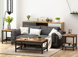Lamerge 3 Pieces Living Room Table Set, Industrial Coffee Table with 2 Square End Side Tables, Coffee Table Set with Metal Frame for Apartment Home Office, Rustic Brown Lamerge