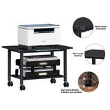 Lerliuo Under Desk Printer Stand, 2-Tier Industrial Mobile Printer Table with Storage Shelf and Steel Frame, Rolling Printer Cart Holder with Lockable Wheels for Home, Office (Black) Lerliuo