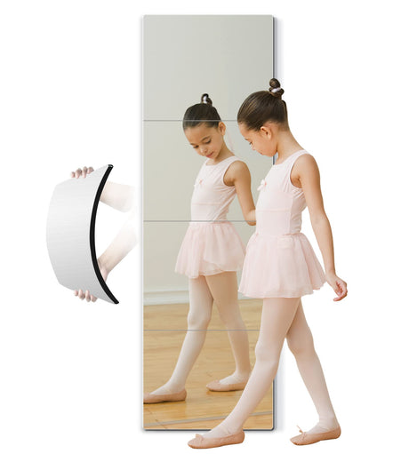 quegau Full Length Mirror for Kids Safety Shatterproof Mirror,Plastic Wall Mirror,Made of Acrylic Plexiglass Mirror,4 Pcs 12"x12",Long Bedroom Door Closet Mirror,Workout for Home Gym Body Mirror quegau