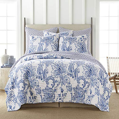 Levtex Home - Bennett Quilt Set - King/Cal King Quilt with Two King Pillow Shams - Floral Paisley - Blue and White - 106x92in and Pillow Sham Size 36x20in - Reversible - Cotton Levtex Home