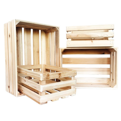 Set of 4 Wooden Crate for display, Storage Boxes for Books, Artworks, Milk, Wine, Outdoor Gardening Tools, Picnic Supplies, Creative Flower Stand, Display Rack for Shops or Exhibitions Sihang Home