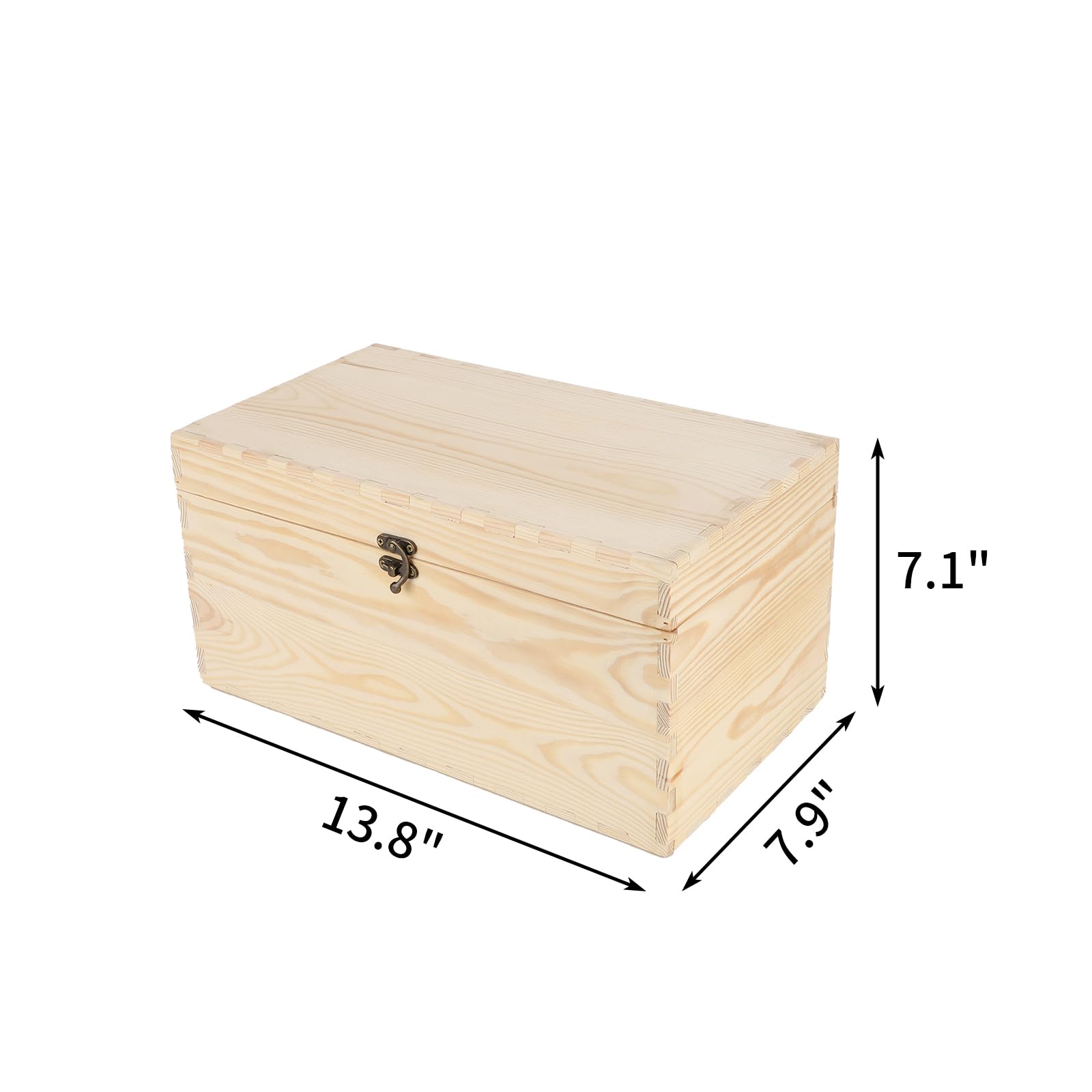 JJSQ Wooden Storage Box with Hinged Lid Rectangle Unfinished Unpainted Accessories Storage Wood Box for Crafts DIY Decoration Natural Large 13.8" x 7.9" x 7.1" - WoodArtSupply