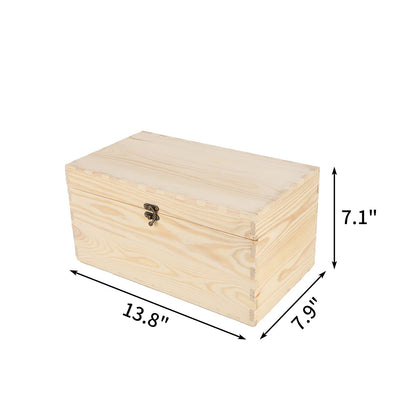 JJSQ Wooden Storage Box with Hinged Lid Rectangle Unfinished Unpainted Accessories Storage Wood Box for Crafts DIY Decoration Natural Large 13.8" x 7.9" x 7.1" - WoodArtSupply