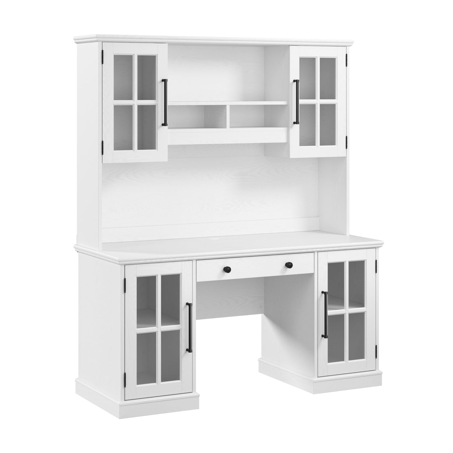 Bush Furniture Westbrook 60W Computer Desk with Hutch and Storage in White Ash | Farmhouse Desk for Home Office Workspace - WoodArtSupply