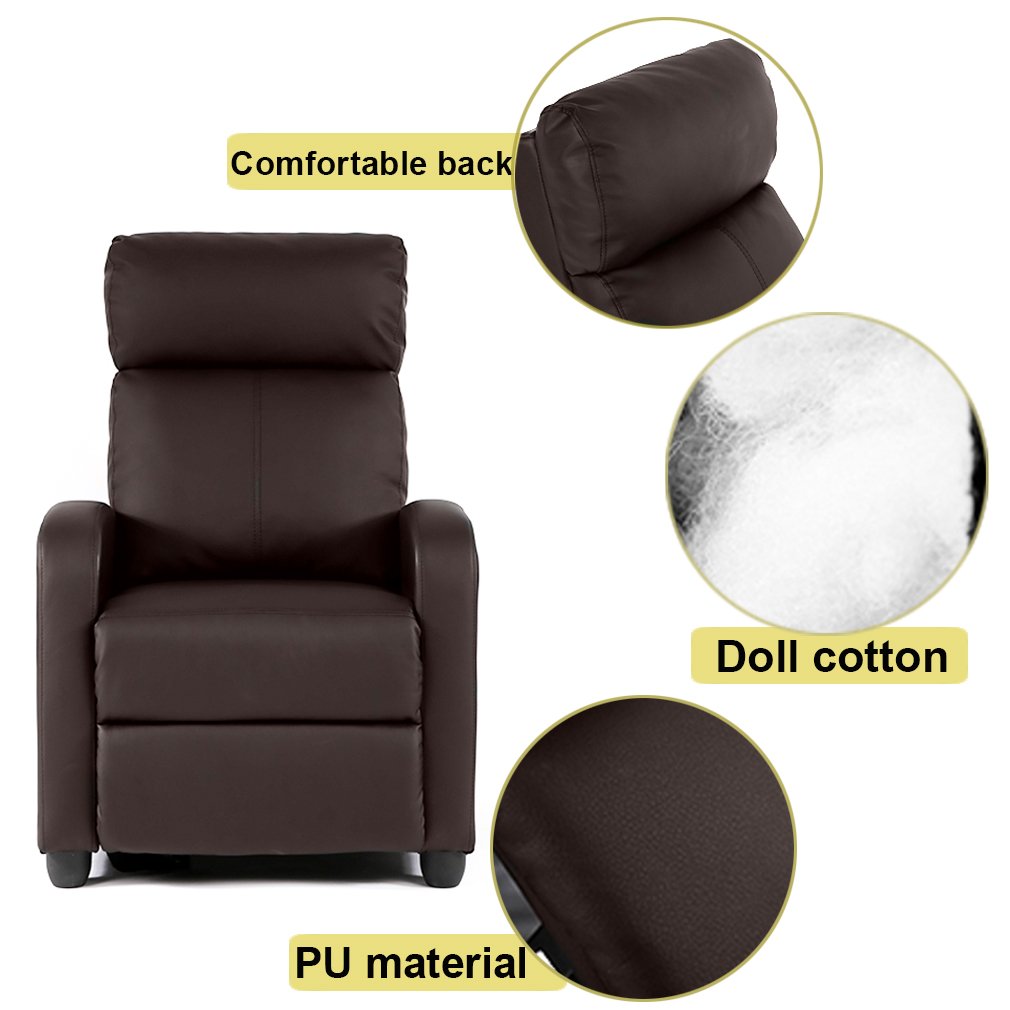 BestMassage | Recliner Chair | No Massage Function | Pu Brown | with Lumbar Support, Adjustable Push Back, Wide Armrests, Footrest & Padded Seat | Easy Assembly | for Living Room, Home Theatre BestMassage