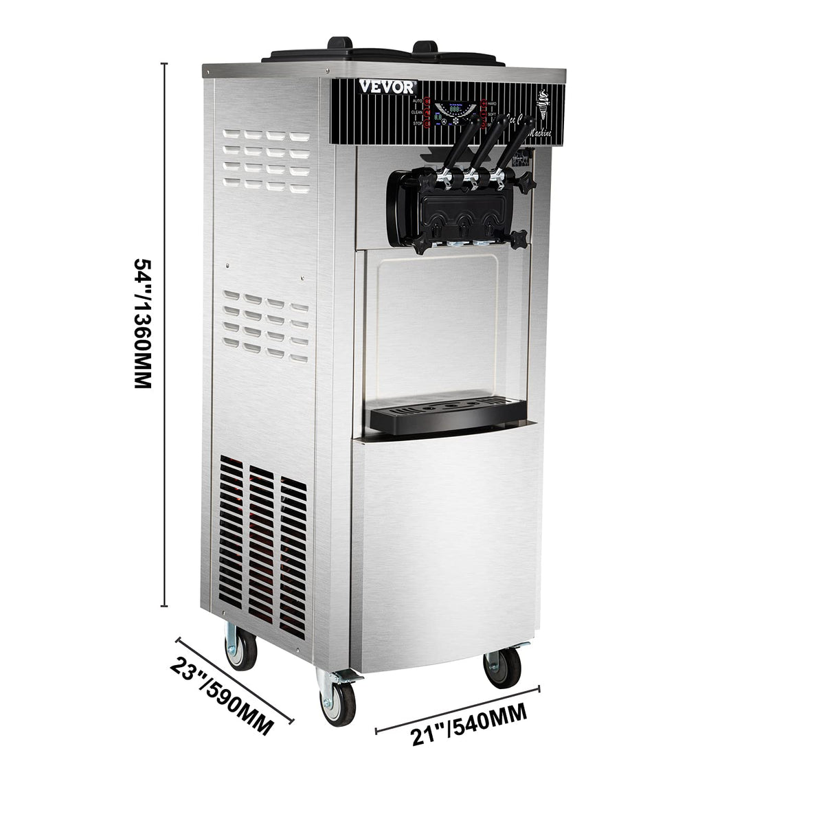 VEVOR Commercial Soft Ice Cream Machine, 2200W Serve Yogurt Maker, 3 Flavors Ice Cream Maker, 5.3 to 7.4 Gallons per Hour Auto Clean LCD Panel for Restaurants Snack Bars, Stainless Steel VEVOR