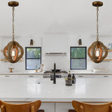 SAMTEEN Farmhouse Wood Pendant Lights Kitchen Island, Vintage Wooden Pendant Lighting Rustic 1-Light Wood Hanging Ceiling Light Fixture for Hallway Bedroom Entrance, Adjustable Chain SAMTEEN