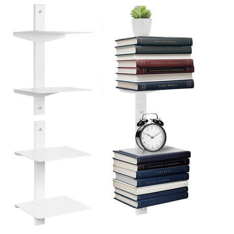 Atsgke Vertical Book Shelf Wall Mount 2 Pack - 4 Tier Invisible Spine Organizer, Heavy-Duty Metal Floating Shelves for Space Saving Modern Home Office Decor, White Atsgke