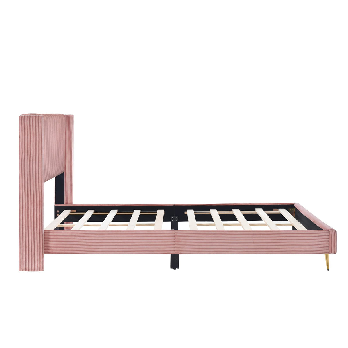 Harper & Bright Designs Pink Corduroy Queen Platform Bed Frame with Headboard and Strong Wooden Slats, Non-Slip and Noise-Free, Upholstered Queen Size Bed Frame for Bedroom, No Box Spring Needed Harper & Bright Designs