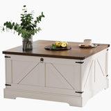 ChooChoo Farmhouse Coffee Table with Hidden Storage, Large Square Center Coffee Table with Lifting Top and Flip Drawer, Wood Rustic Cocktail Coffee Table for Living Room, Soft White ChooChoo