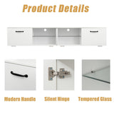 DMAITH LED TV Stand for 70 75 Inch TVs, High Gloss Entertainment Center with Blue LED Lighting, Dual Cabinets & 4 Open Shelves, Soft Close Hinged Doors with Handles for Living Room & Bedroom, White DMAITH