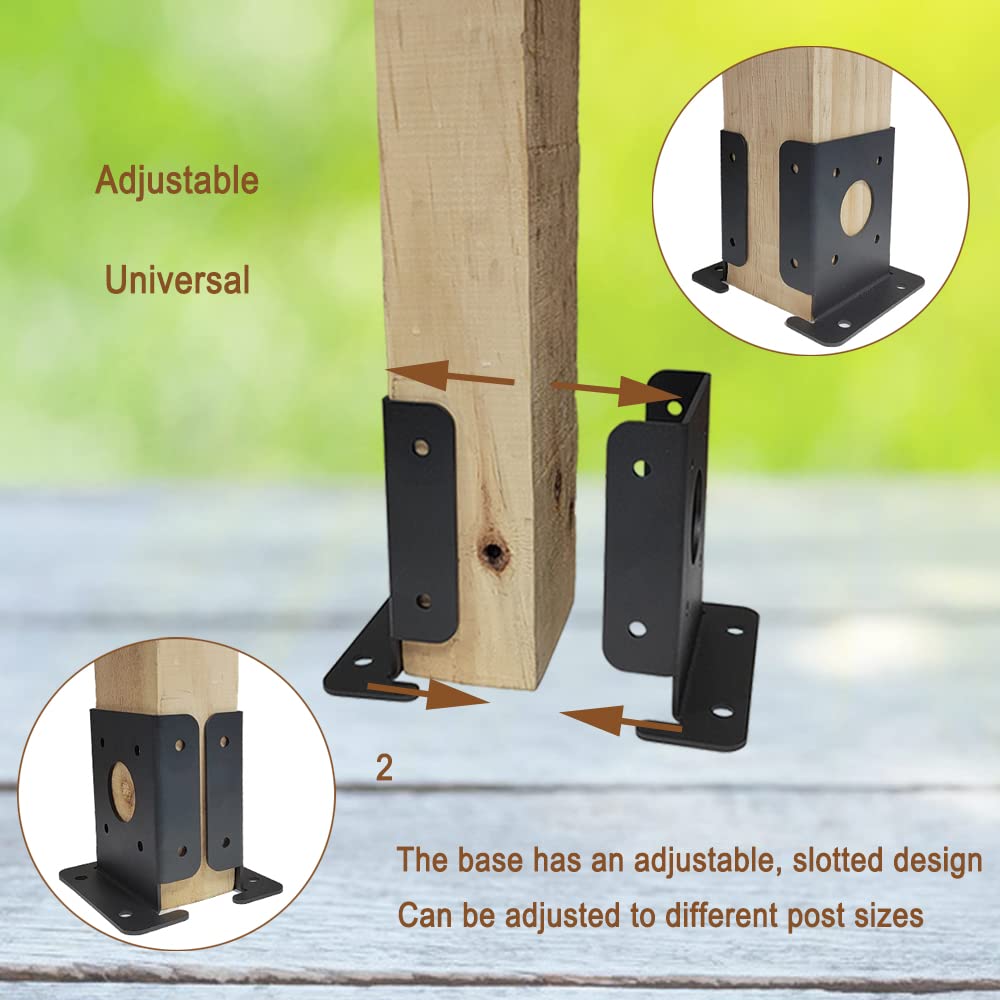 Wpbhk 4Pcs Adjustable 4x4 Wood Fence Pergola Post Base Brackets kit Heavy Duty Post Anchor Base Brackets for Deck Railing Mailbox
