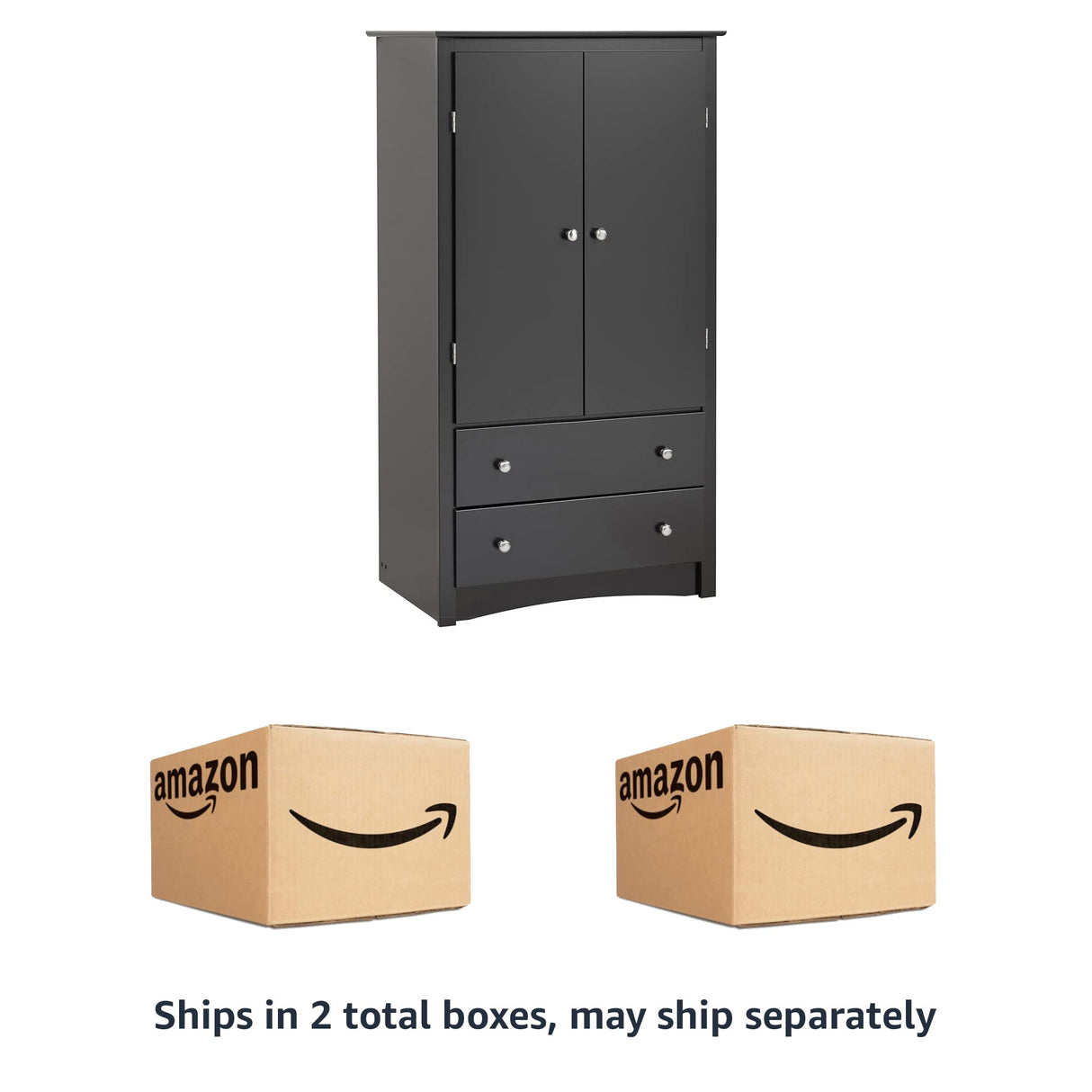 Prepac Sonoma Wardrobe Cabinet: Armoire Dresser for Bedroom with Adjustable Shelf. Features 2-Door Wardrobe Closet & 2 Drawers, Ideal Closet for Bedroom, 22"Dx31.5"Wx58.75"H, Black - BDC-3359-K Prepac