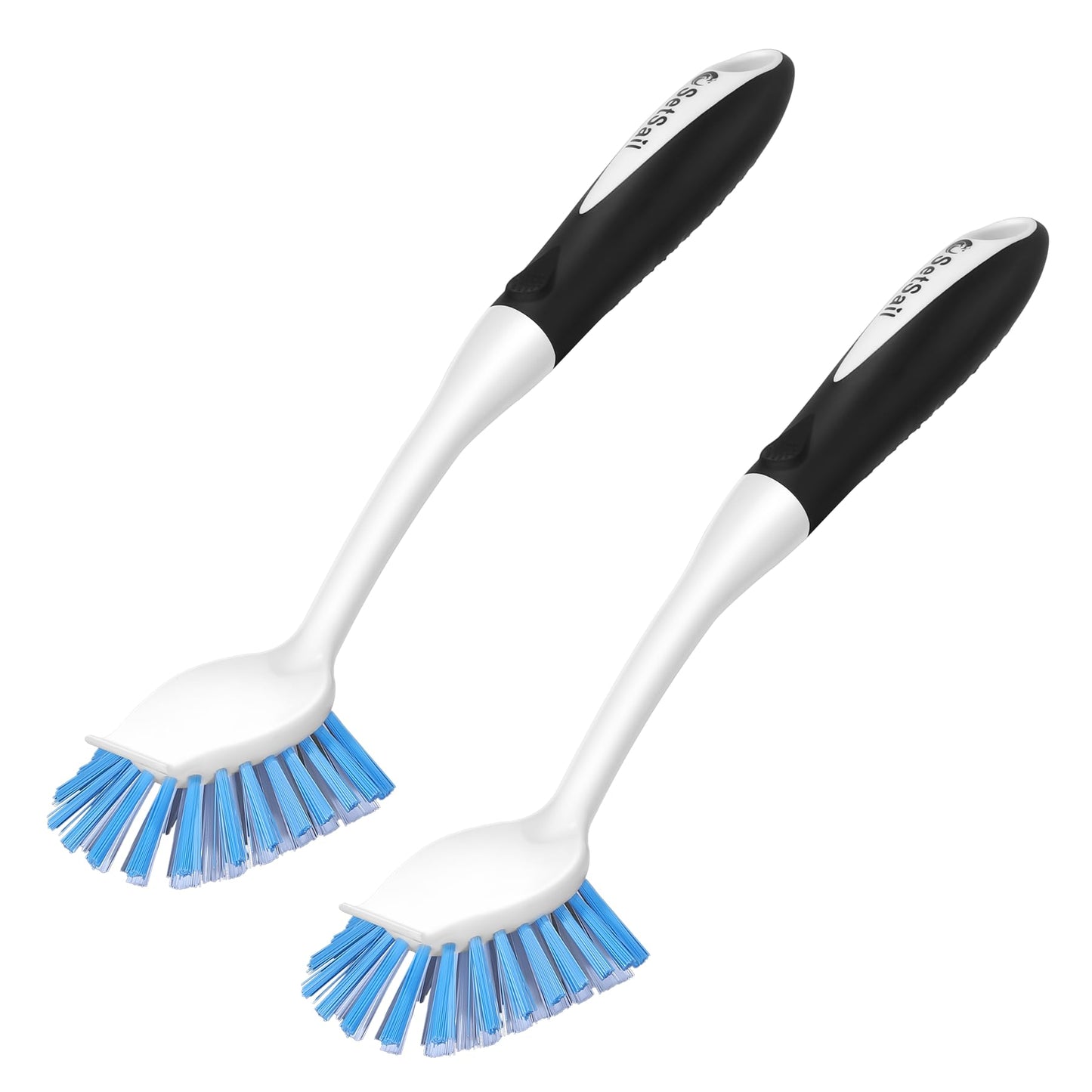 SetSail Dish Brush with Handle, 2 Pack Stiff Bristles Dish Scrubber with Built-in Scraper Dish Scrub Brushes for Cleaning Dishes, Pots and Pans, Kitchen Sink