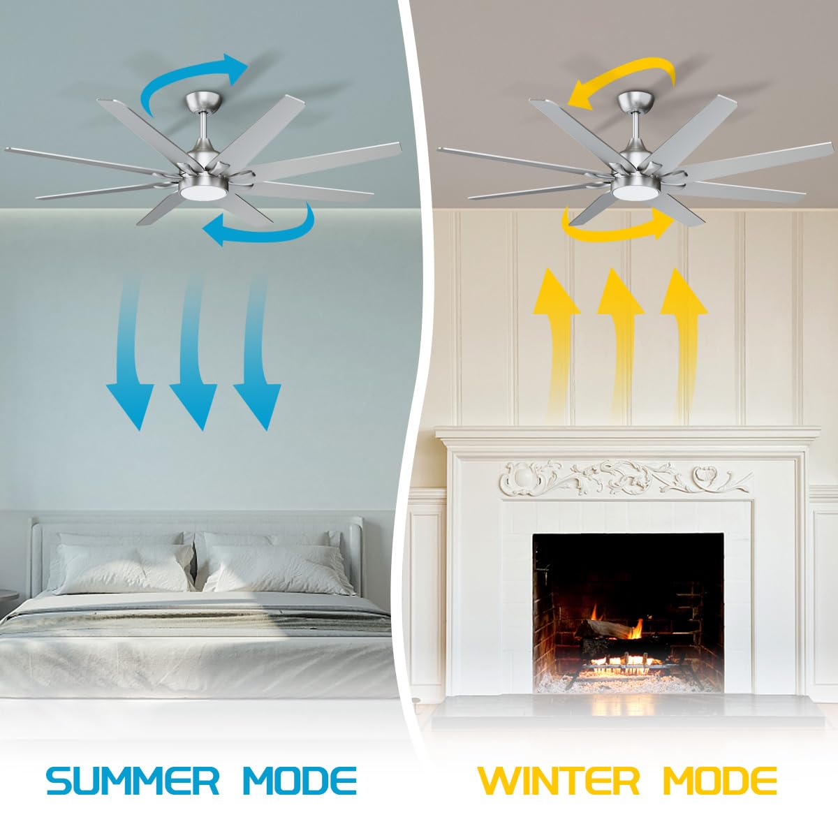 wurzee 72 inch Ceiling Fan with Light, 3CCT 3000K-4000K-6500K Reversible DC Motor, Dimmable Timing 6 Speed, Brushed Nickel Large Ceiling Fan for Indoor Outdoor wurzee