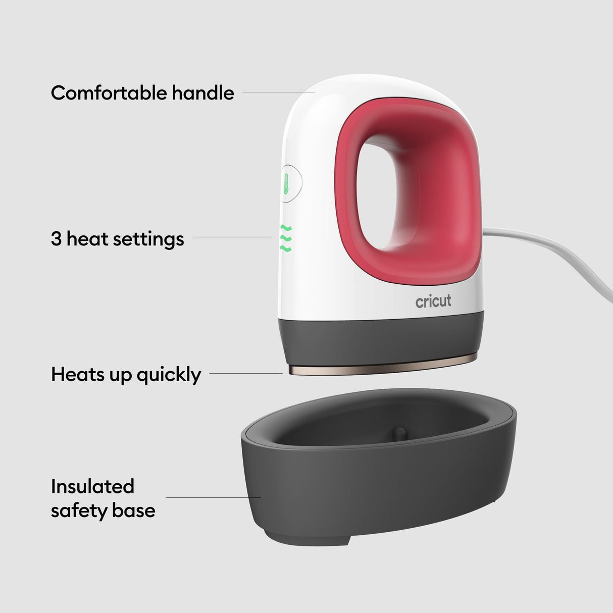 Cricut EasyPress Mini Heat Press - For Pressing Small Objects Like Shoes, Stuffed Animals, Hats & More - 3 Heat Settings & Precision Tip - Ceramic-Coated Heat Plate - Compact & Lightweight - Raspberry Cricut