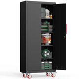 Kelueo 71" H Metal Garage Storage Cabinet with Wheels, 4 Adjustable Shelves & Locking Doors – Steel Tool Cabinet for Home,Basement,Utility Room – Garage Cabinets and Storage System, Black Kelueo