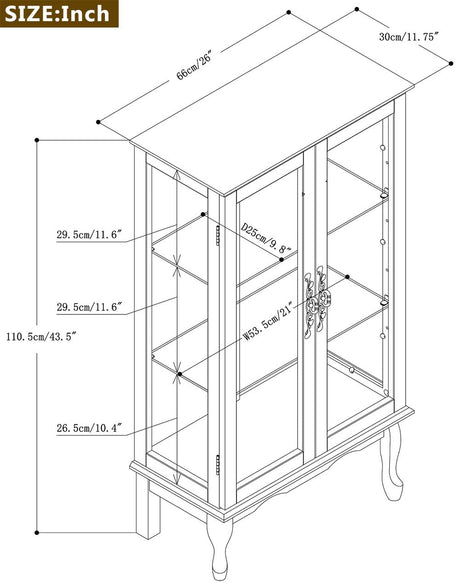 Anwick China Cabinet &Curio Cabinets with Glass Doors, Lighted Display Cabinet with Mirrored Back Panel, Tempered Glass and 3 Tiers Adjustable Shelves (Cherry) Anwick