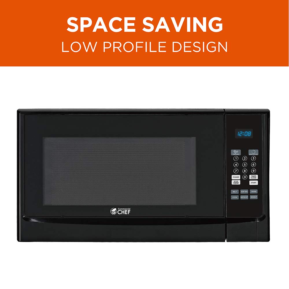 COMMERCIAL CHEF 1.4 Cubic Foot Microwave with 10 Power Levels, Small Microwave with Push Button, 1100 Watt Microwave with Digital Control Panels, Countertop Microwave with Timer, Black Commercial CHEF