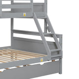Merax Grey Twin Over Full Solid Wood Trundle Bunk Bed with Guardrail and Ladder Merax